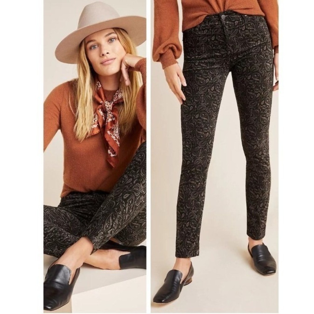 Anthropologie Stevie Paisley Velvet High Rise Ankle Pants Women 29 Brown Stretch